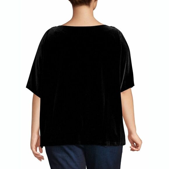 New! ALEX EVENINGS Embellished Shoulder Velvet Black Top Blouse Plus Size - Picture 6 of 7